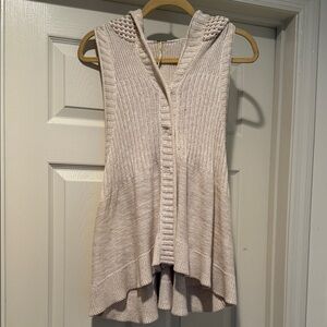 Free People Boho Hooded Cream/WHT Cotton SweaterVest Houndstooth Detail M